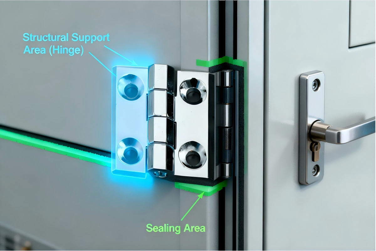 A complete access control system consisting of a hinge and a lock