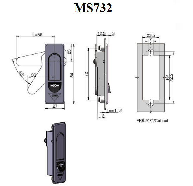 Mode MS732 industrial cabinetry hardware Lock 01
